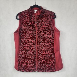 Chico's Red Leopard Print Puffer Vest